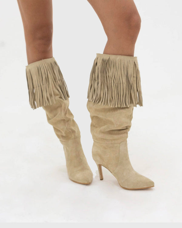 Placida Fringe Suede Knee High Boots