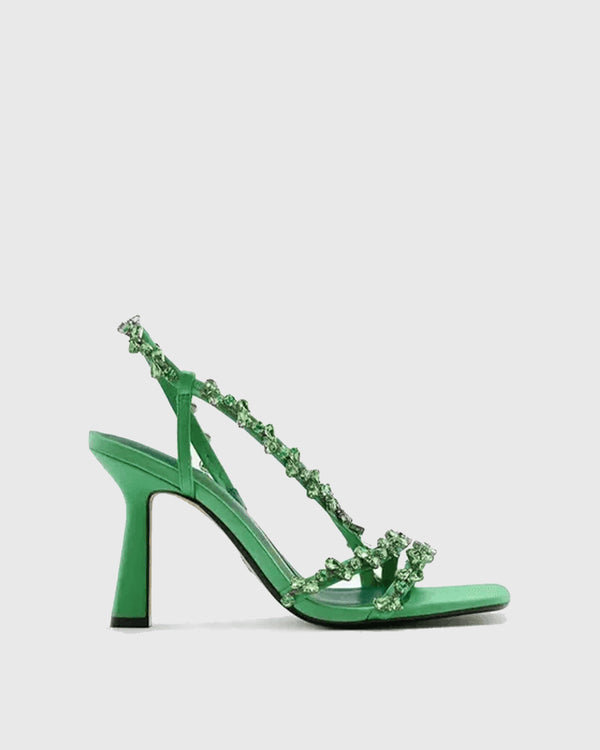 Riccarda Rhinestone Surround Sandals In Green