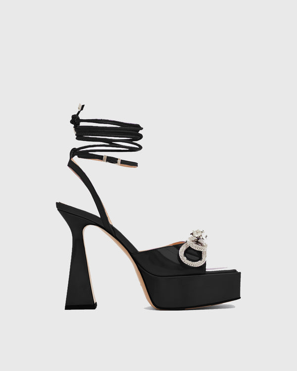 Rina Crystal Bow Lace Up Platform Sandals In Black