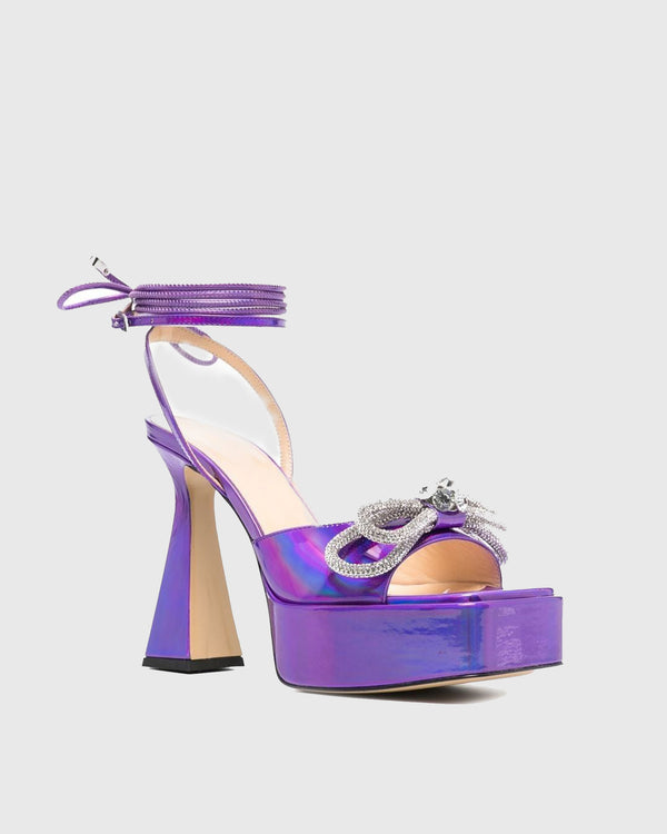 Rina Crystal Bow Lace Up Platform Sandals In Purple