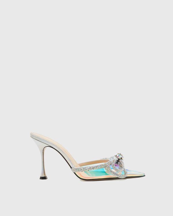 Rina Crystal Bow PVC Mules In Silver