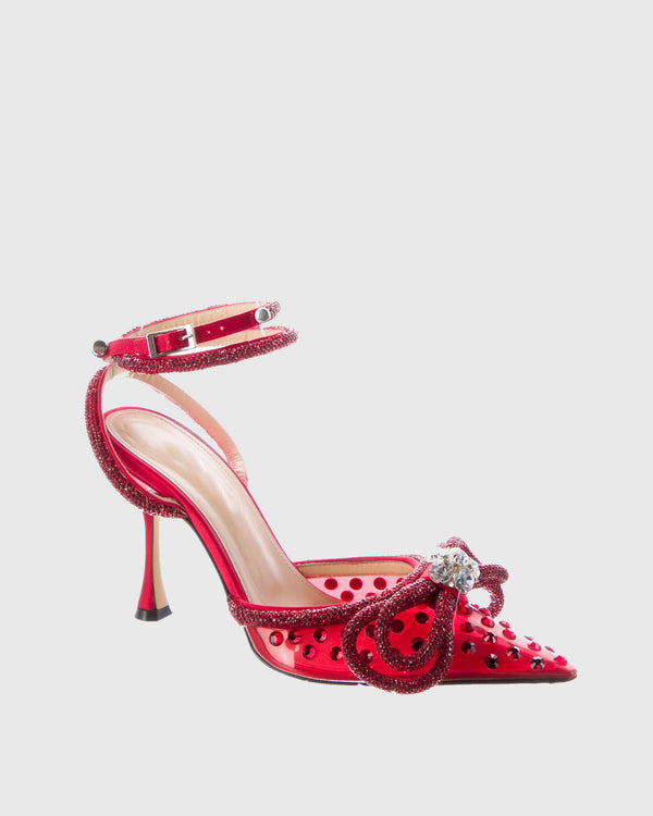 Rina Crystal Bow PVC Pumps In Red