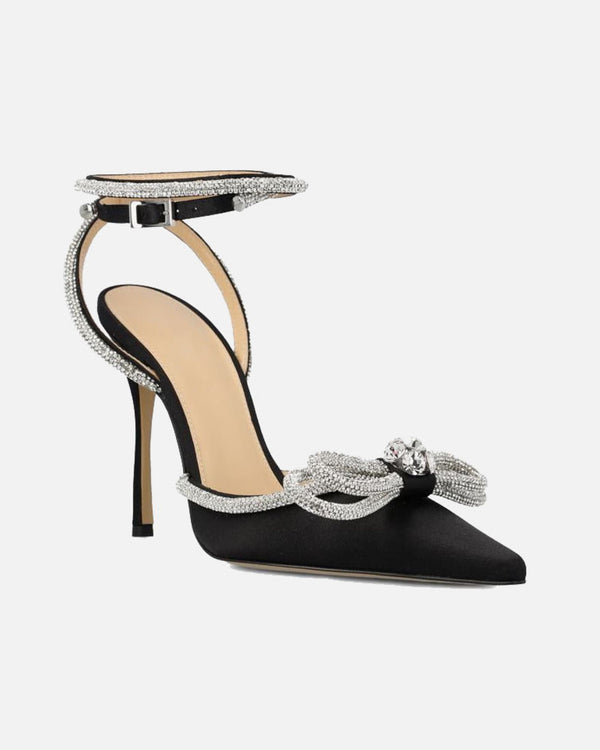 Rina Crystal Bow Satin Strap Pumps In Black