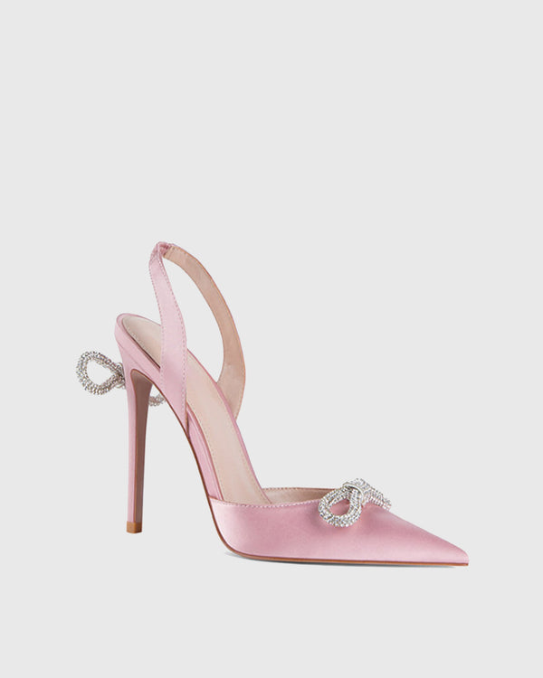 Rina Crystal Bow Slingback Pumps In Pink