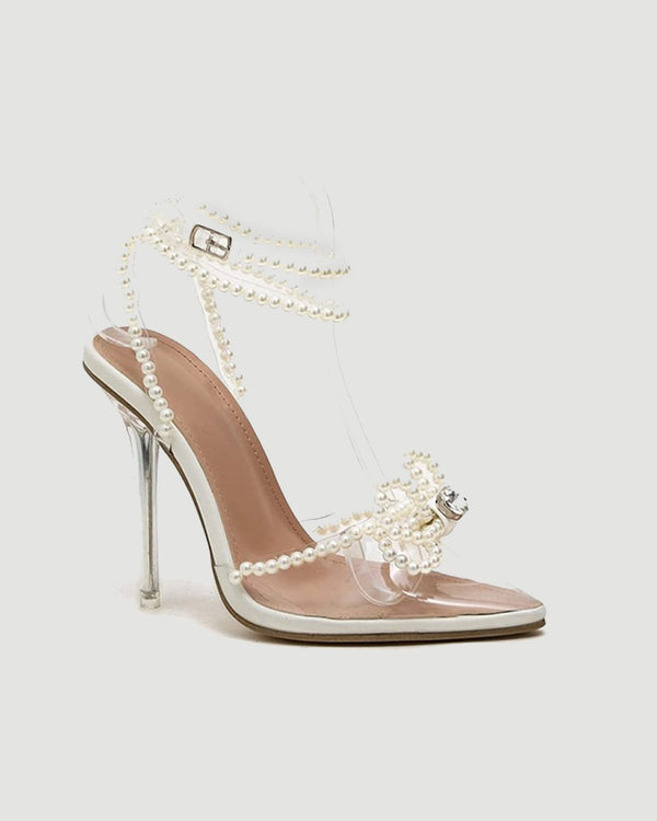 Rina Pearl Chain Embellished PVC Strap Pumps