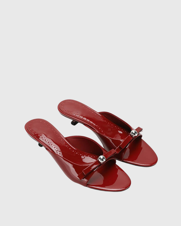 Roma Bow Patent Leather Slippers In Red