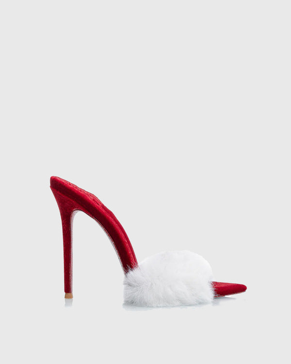 Romilda Faux Fur Velvet Slippers In Red