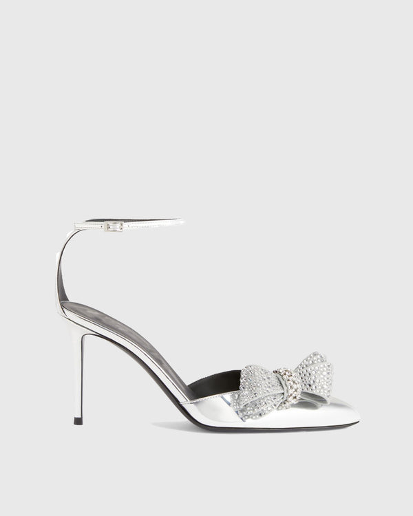 Rosetta Rhinestone Bow Strap Pumps In Silver