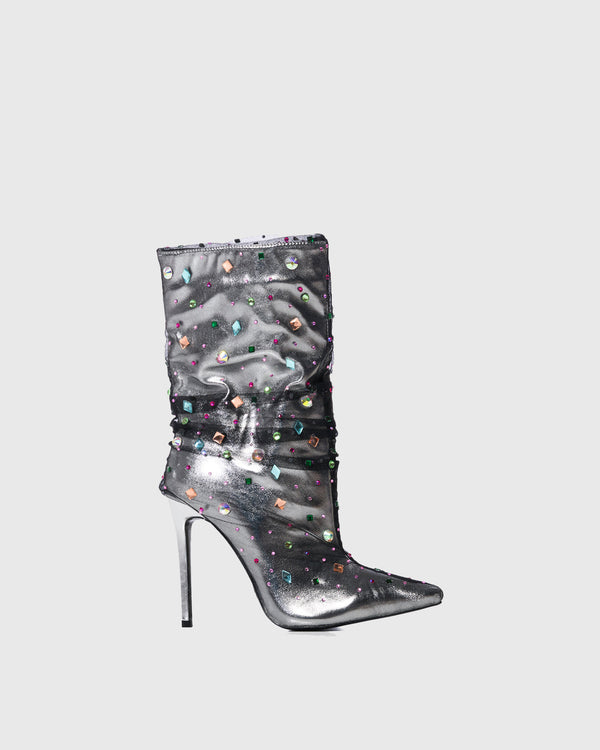 Rossana Diamond Mesh Mid Calf Boots In Sliver