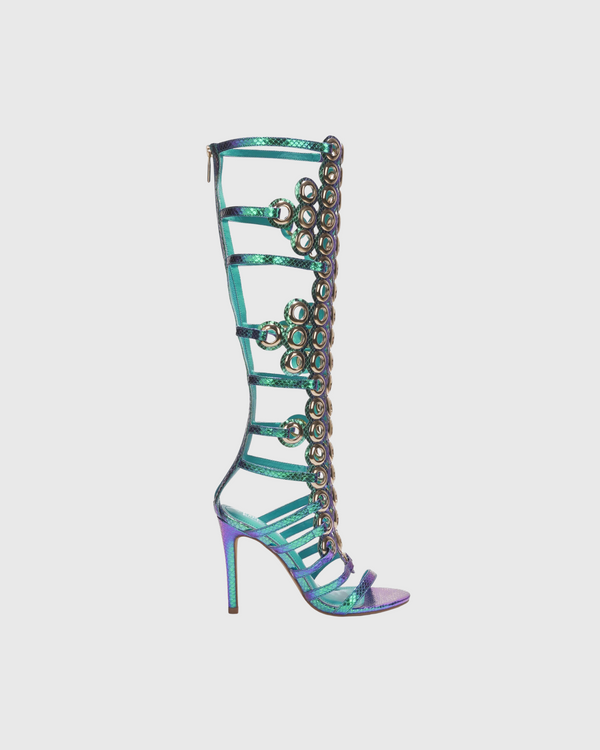 Rylie Metal Grommet Sandals In Snake