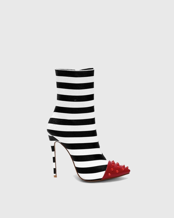 Sabina Zebra Stripe Red Toe Ankle Boots