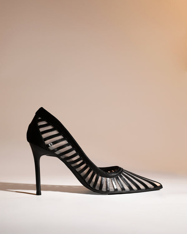Sada Stripe Mesh Pumps In Black