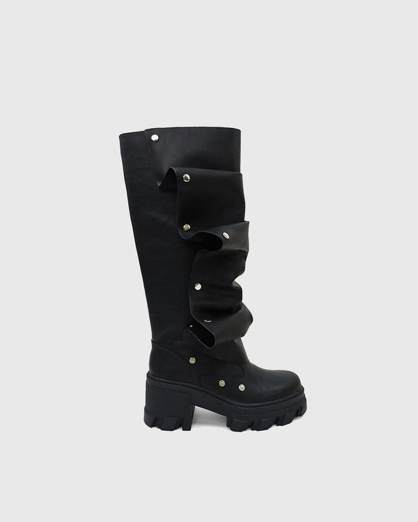 Santa Rivet Removable Ruched Marten Boots In Black