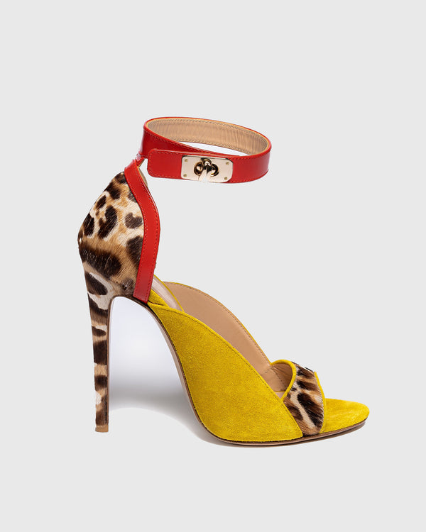 Sara Leopard Print Splicing Strap Sandals In Yellow