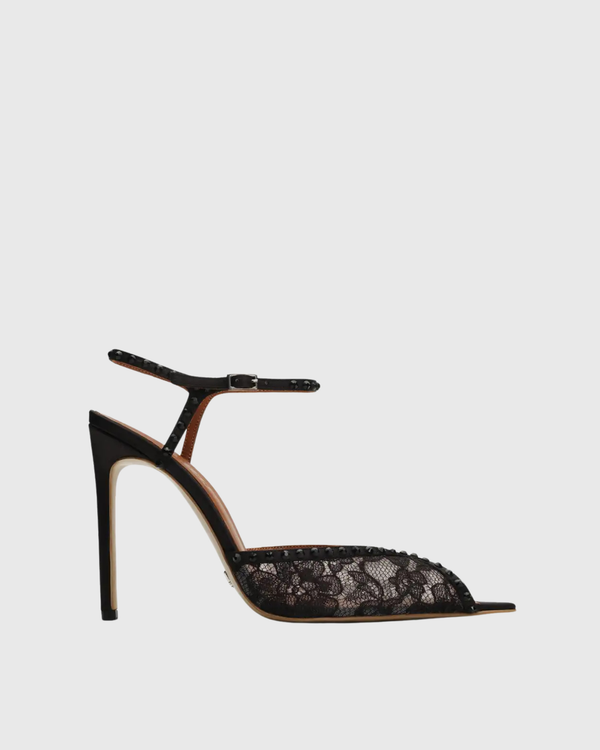 Sarva Rhinestone Lace Strap Pumps In Black