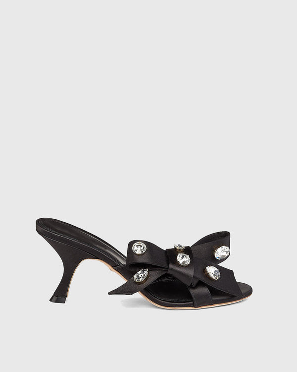 Savina Diamond Bow Slippers In Black