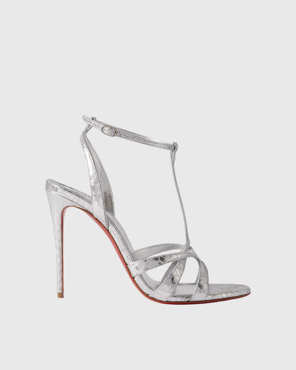 Selini Cross Metallic Strap Sandals In Silver