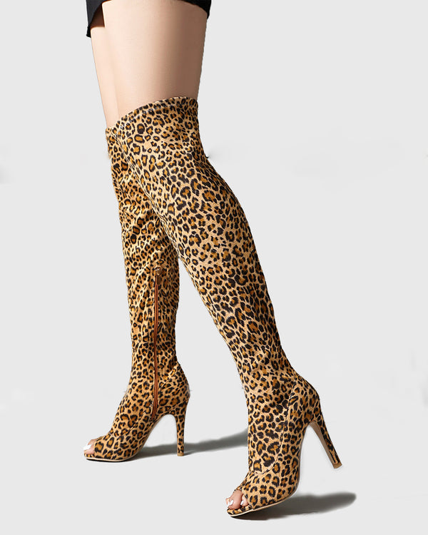 Sezja Leopard Print Fish Mouth Boots In Brown
