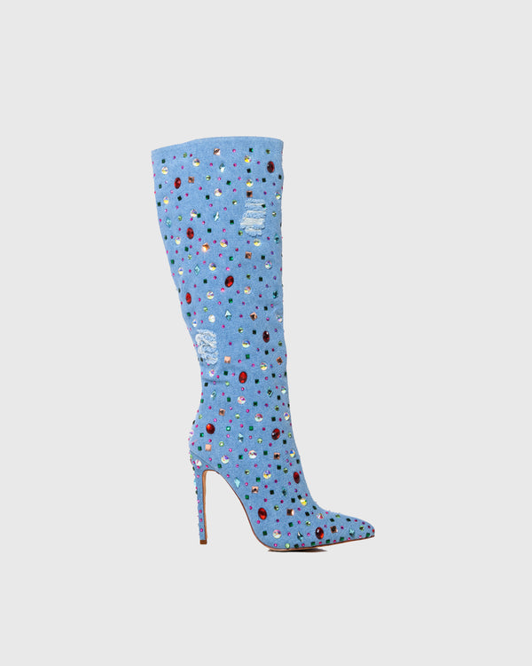 Sibilla Rhinestone Dilapidated Knee High Boots