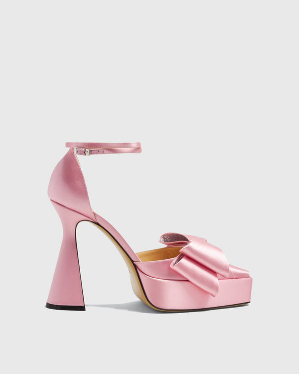 Siena Bow Embellished Satin Strap Pumps In Pink