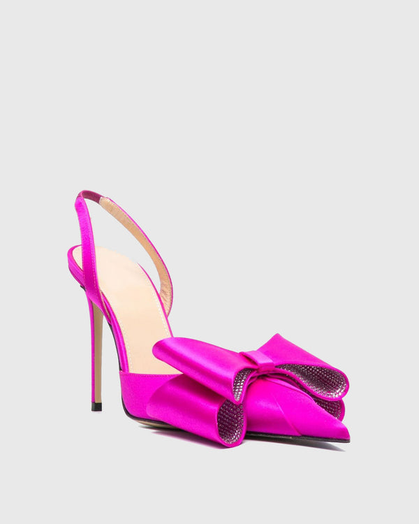 Siena Bow Satin Slingback Pumps In Hot Pink