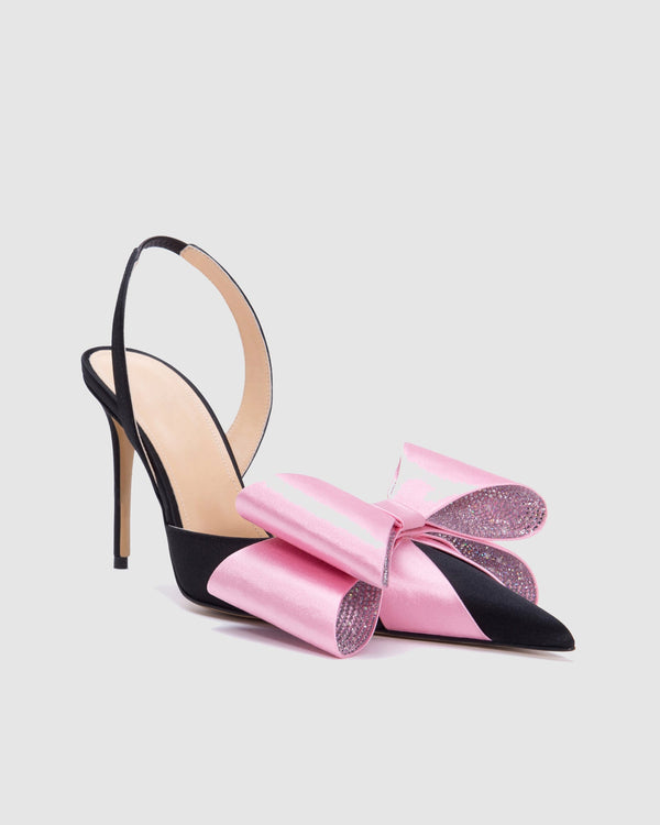 Siena Bow Embellished Satin Slingback Pumps In Black