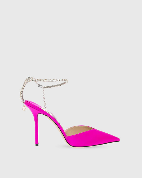 Silva Rhinestone Strap Satin Pumps In Hot Pink