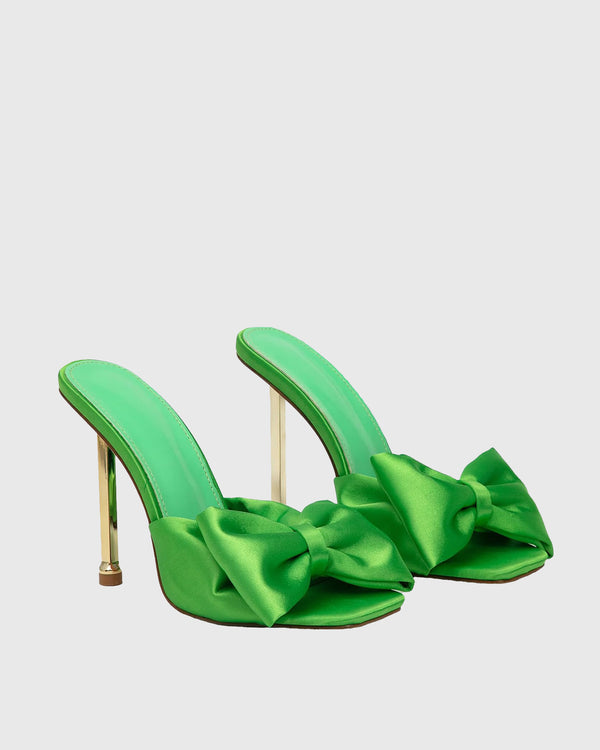 Sofia Bow Satin Slippers In Green