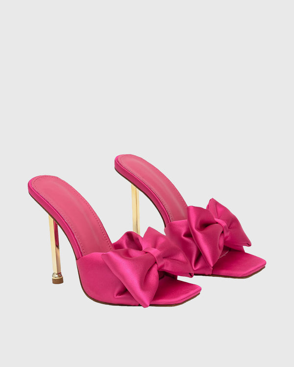 Sofia Bow Satin Slippers In Hot Pink