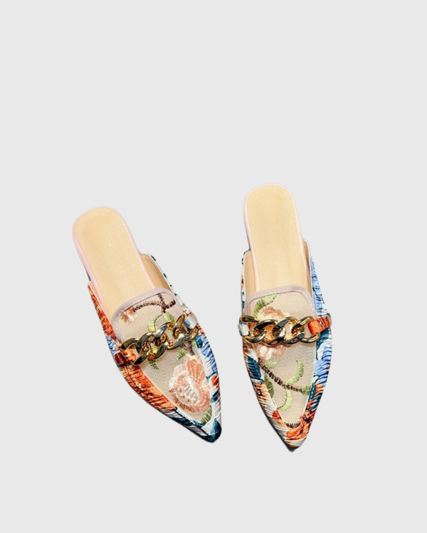 Stacci Mesh Embroidery  Chain Slippers In Pink