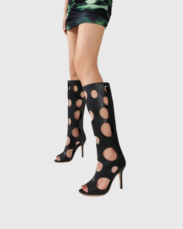 Stella Cutout Knee High Boots In Black