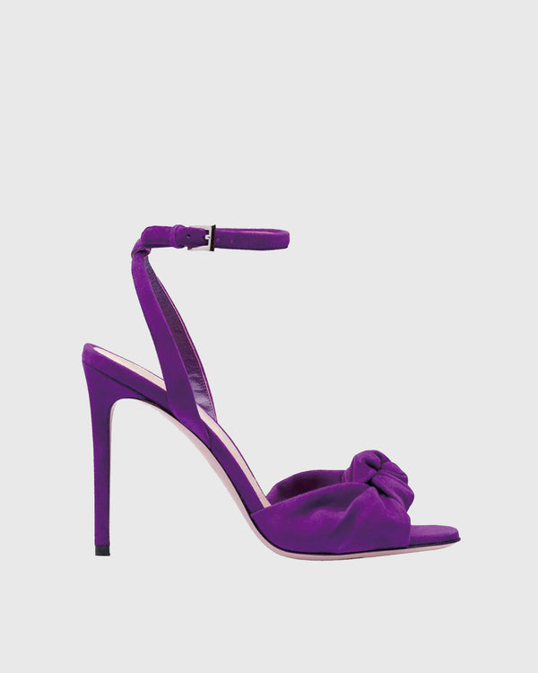 Tania Ruched Bow Velvet Sandals In Purple