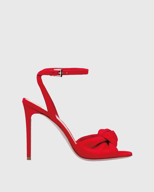 Tania Ruched Bow Velvet Sandals In Red