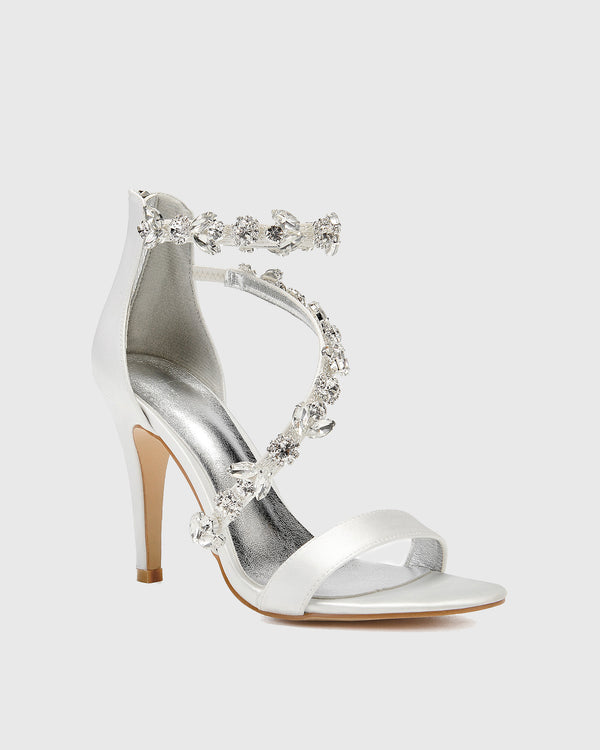 Teofila Rhinestone Satin Sandals In Ivory