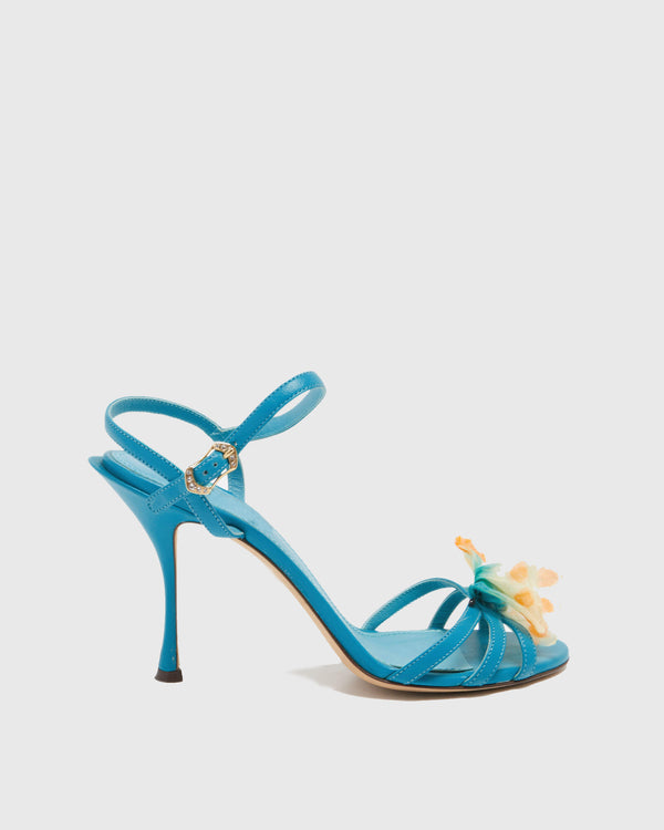 Teresa Mesh Butterfly Strap Sandals In Blue