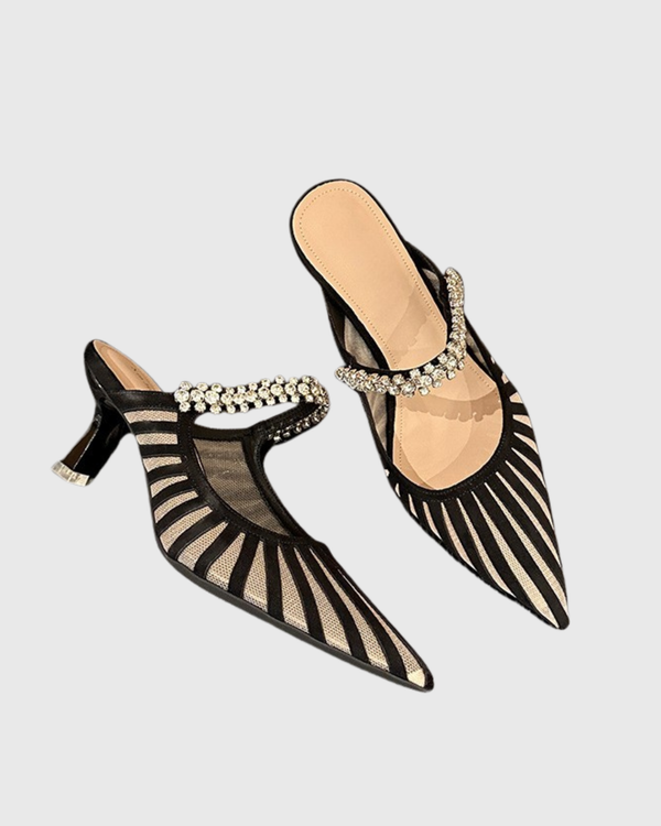 Terza Stripe Diamente Strap Mules In Black