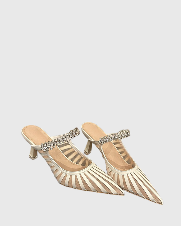 Terza Stripe Diamente Strap Mules In Nude