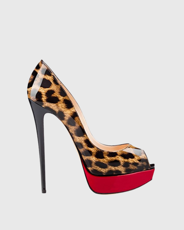 Tove Leopard Splicing Open Toe Pumps
