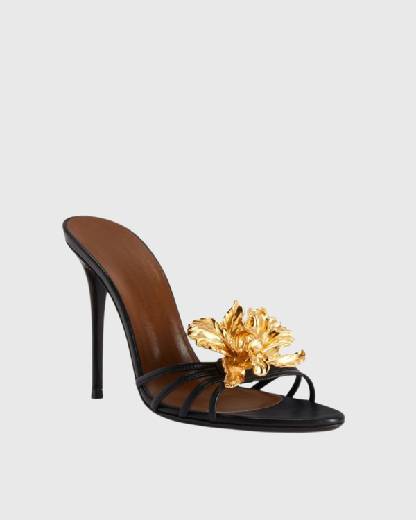 Vail Plated Gold Flower Slippers In Black