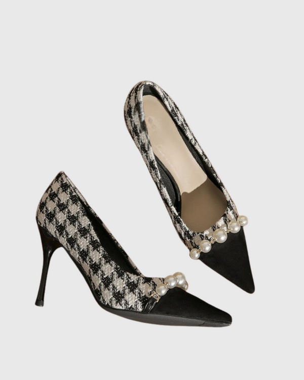 Vala Pearl Chain Houndstooth Splicing Pumps