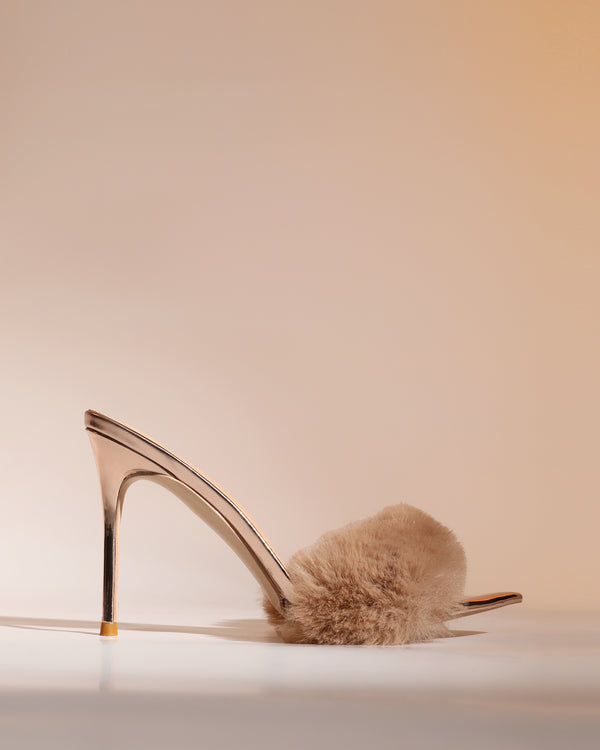 Vallea Faux Fur Slippers In Champagne