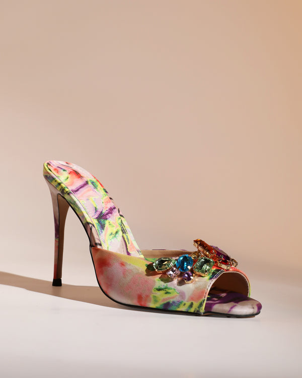 Veda Printed Multicolor Diamond Open Toe Mules