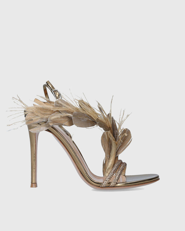 Vera Feather Slingback Sandals In Gold