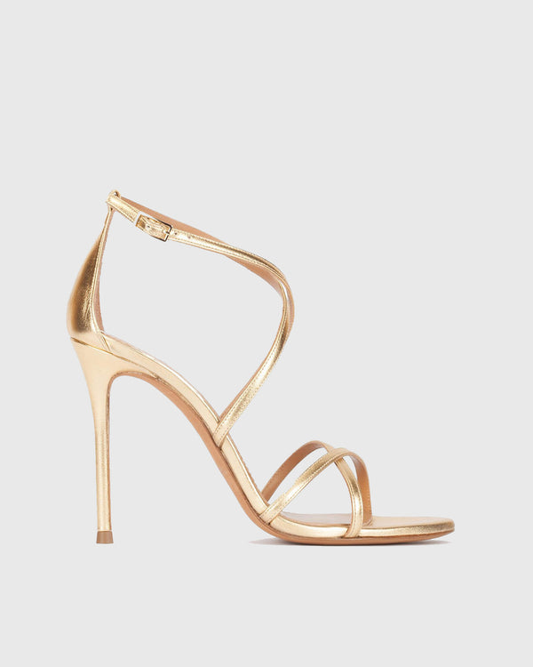 Vittoria Cross Leather Sandals In Gold