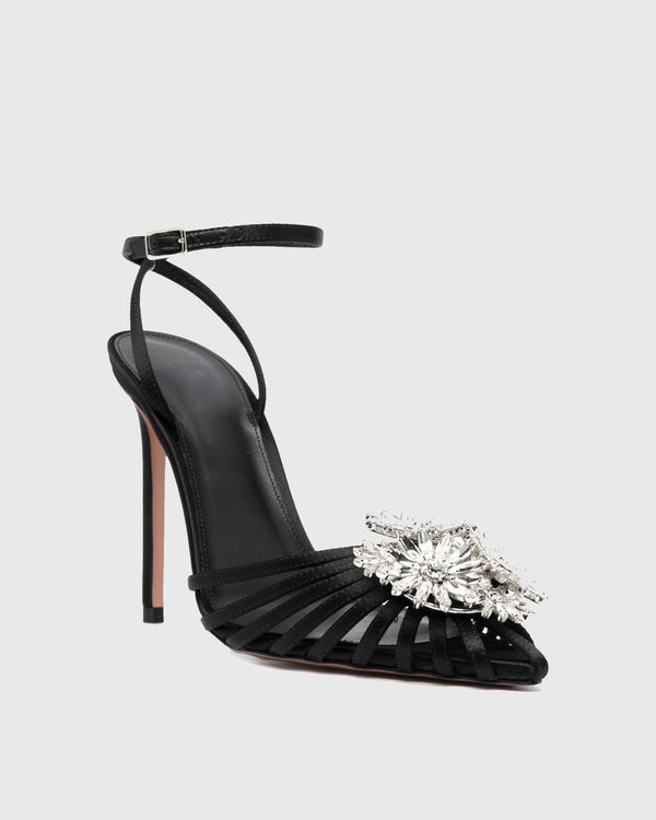 Viviana Rhinestone Sunflower Strap Sandals In Black