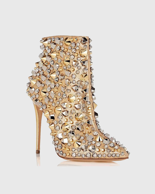 Xiola Rivet Embellished Ankle Boots In Gold