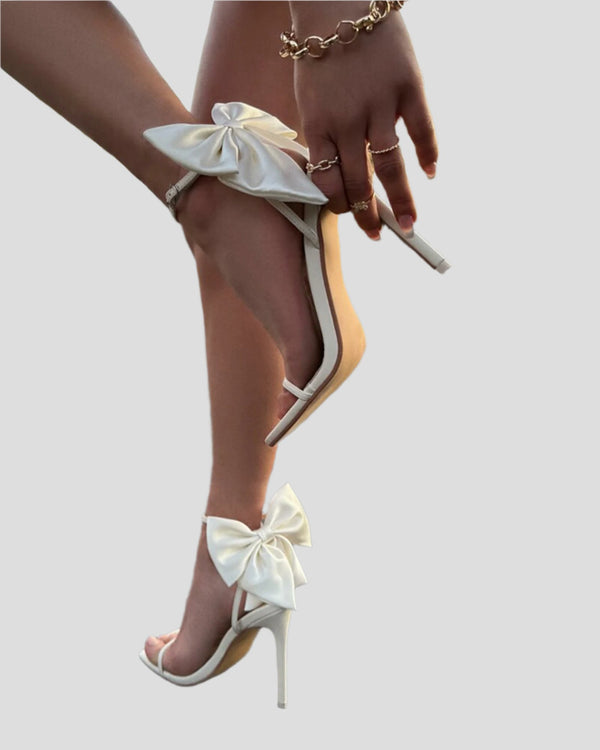 Xuan Bow Strap Satin Sandals In White