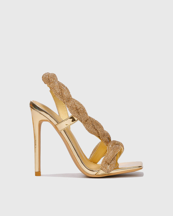 Yaella Rhinestone Lace Up Sandal In Gold