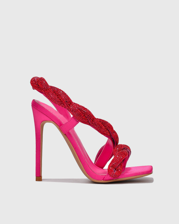 Yaella Rhinestone Lace Up Sandal In Hot Pink