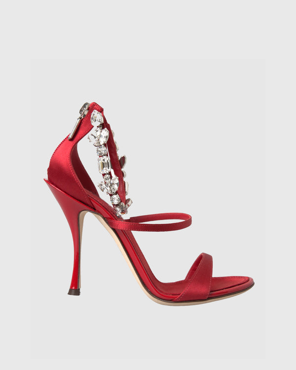 Yagmur Rhinestone Vine Strap Sandals In Red